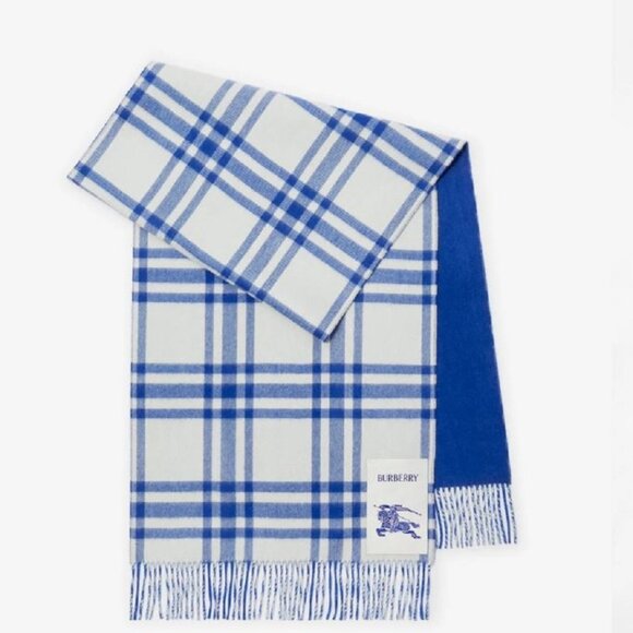 NWT Burberry Reversible Solid Tri-Bar Check 100% Cashmere Knight 20" x 80" - Picture 1 of 8